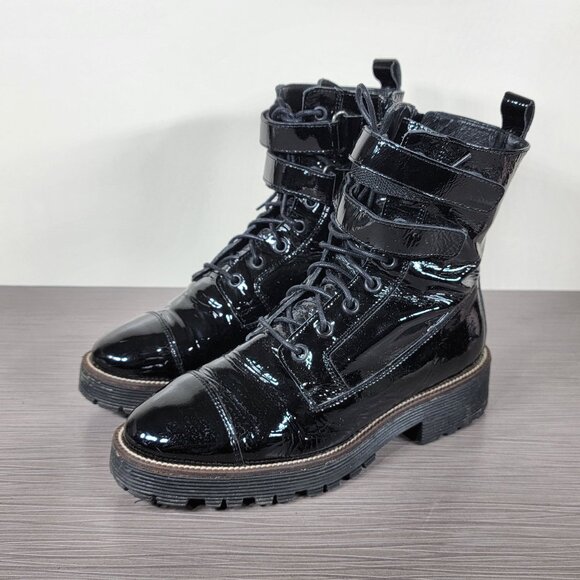 Shellys London Tyra Combat Boots Black Patent Leather, Womens Size 38 (US 7.5-8) - Picture 3 of 13